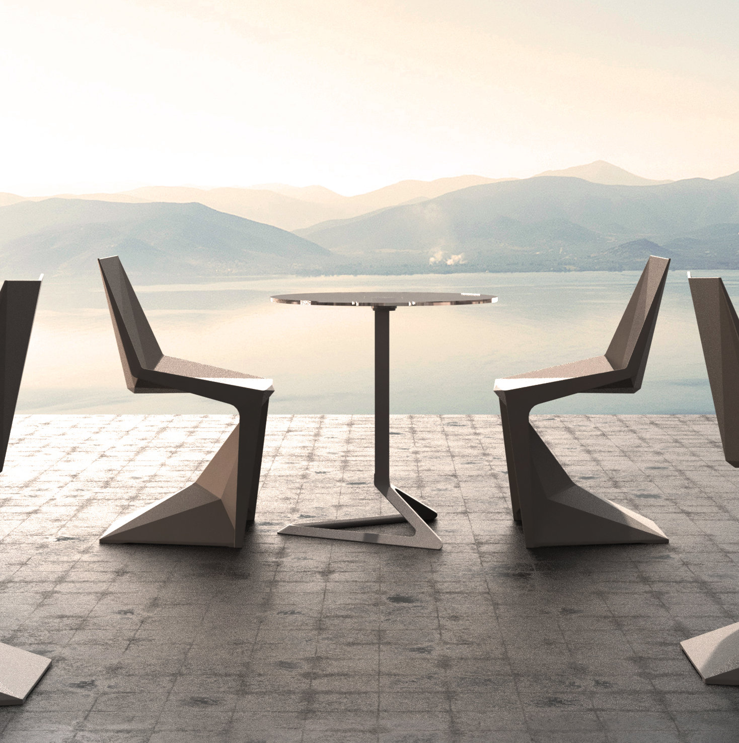 Voxel Stackable Patio Side Chair, Ecru