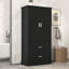 Armoire de rangement haute pour salle de bain, armoire avec deux portes et tiroirs, tablette réglable, panneau de fibres à densité moyenne, noir