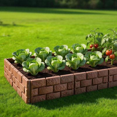 Red Imitation Stone Garden Edging Panels, Flexible PP Landscape Border with Rotatable Connectors for Lawn Flower Bed Yard