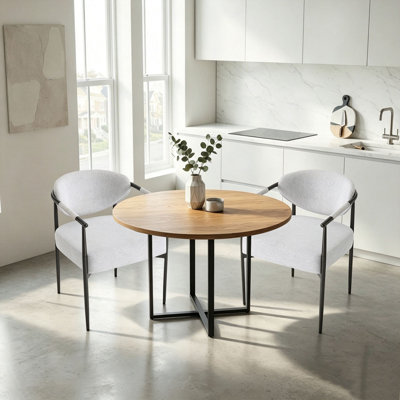 Ensemble de 2 chaises de salle à manger modernes rembourrées avec accoudoirs en tissu à dossier incurvé avec structure en métal, chaise d'appoint luxueuse pour la salle à manger, la réception et le salon