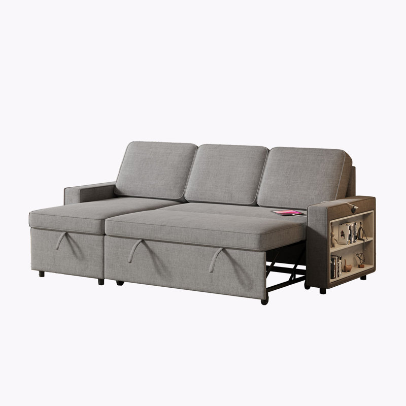85.8" Pull Out Sleeper Sofa L-Shaped Couch With USB Port And T-pyce Port, Dark Gray