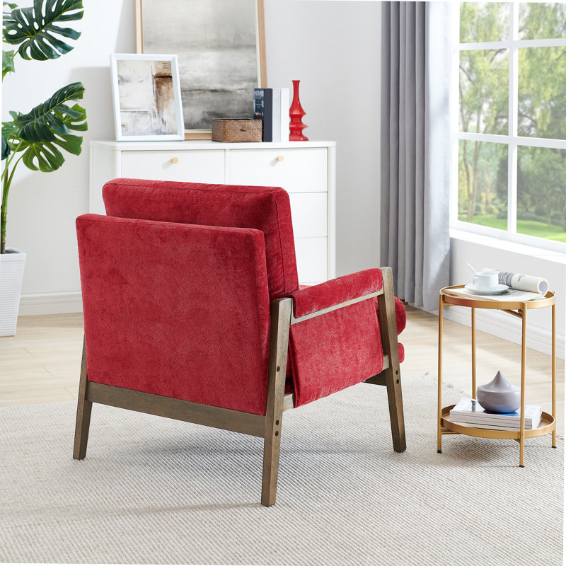Fauteuil Mid-Century moderne en velours, rouge, Red