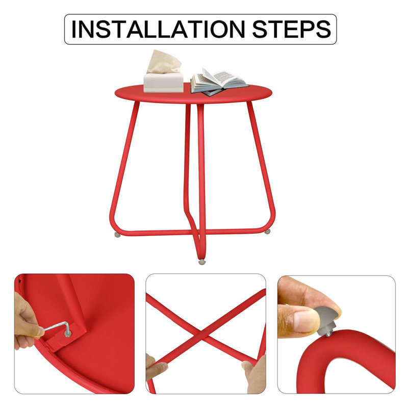 Metal Patio Table Outdoor Round Side Tables, Red