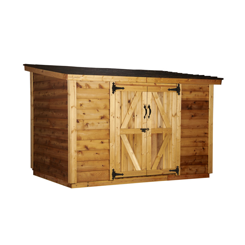 9 ft. W x 6 ft. D Western Red Cedar Lean-To Storage Shed | 48" Walk-In Door | 2 Interior Shelves | DIY Kit