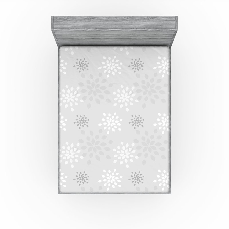 Drap-housse orange Ambesonne, Floral gris / blanc, Drap-housse très grand californien