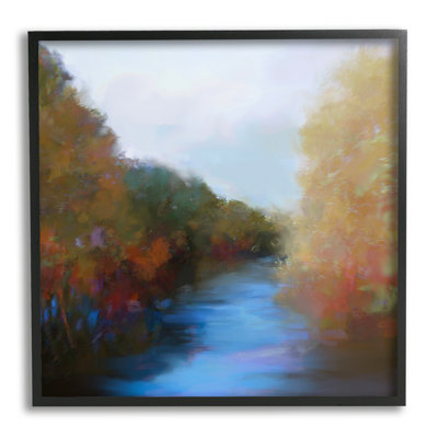 «Flowing River Nature Trees Foliage» encadré sur bois par Lisa Ridgers, impression