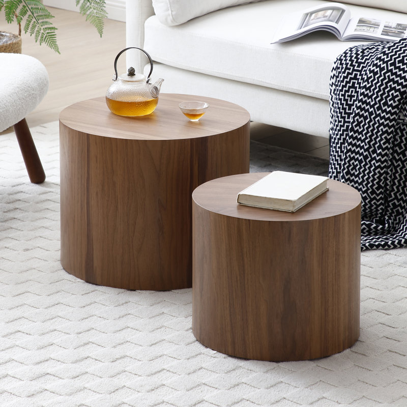 Nesting Coffee Table, MDF, Set of 2, Walnut, Space-Saving Nesting