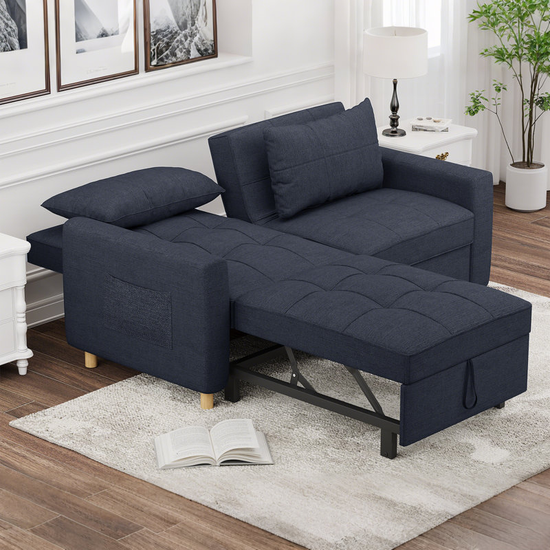 2 Seater Linen Sofa Bed, Navy