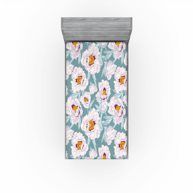 Ambesonne Nature Fitted Sheet Leaves Botanical Style Art, Twin Fitted Sheet, Cadet Blue/Pale Mauve Floral