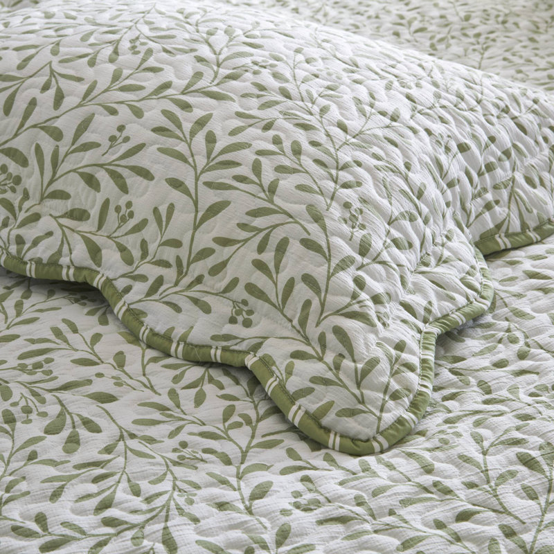 Ensemble de literie élégant vert sauge festonné, édredon en polyester doux pour la maison