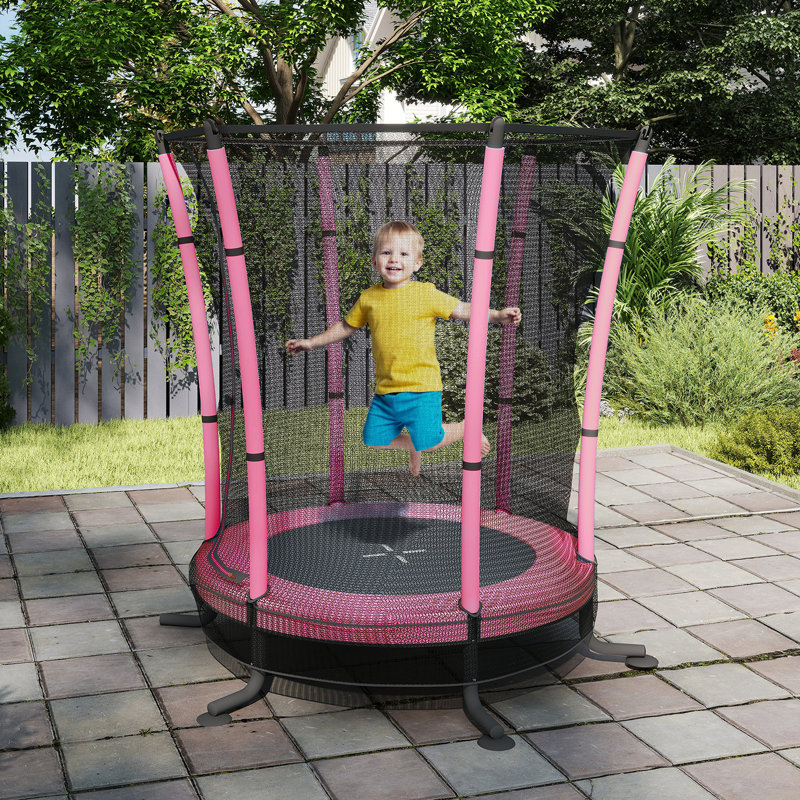 Maxway Furniture 140cm Round with Safety Enclosure Kid / Toddler Trampoline, Pink