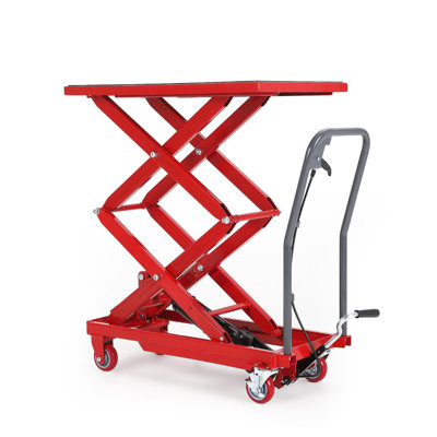 330 lbs Hydraulic Lift Cart – 50" Max Height, Double Scissor, Non-Slip Surface, Red