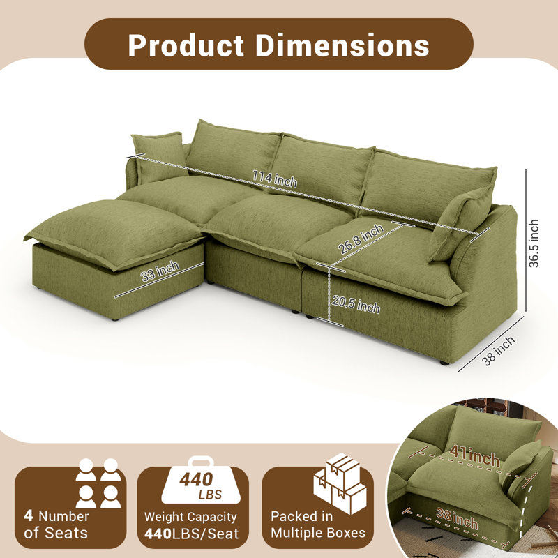 Canapé modulaire en lin mélangé Linen Blend, canapé convertible rembourré Cloud, Mélange de lin vert