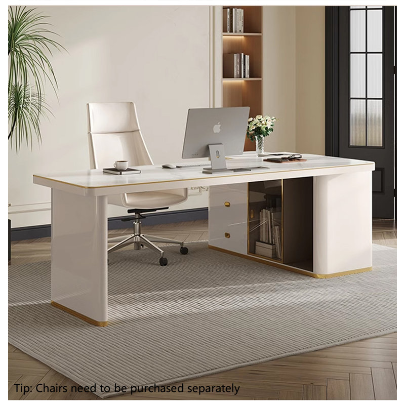 Bureau de direction Rock Plate avec armoire de rangement intégrée, H 29,53 po x l 62,99 po x P 51,18 po