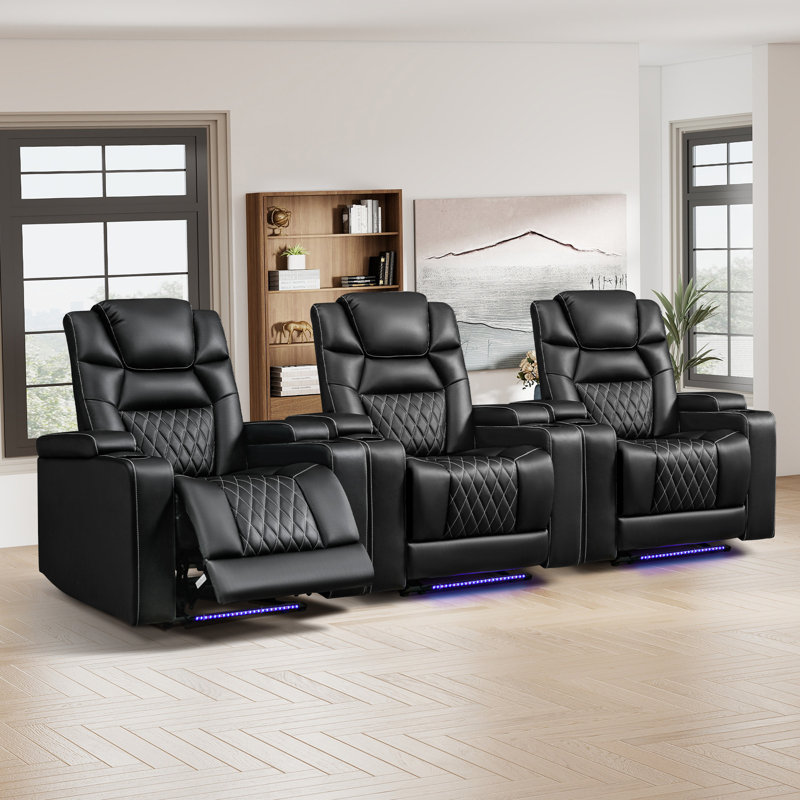 Siège de cinéma inclinable électrique de luxe en similicuir 36,2 po avec porte-gobelet, fauteuil inclinable avec USB et DEL