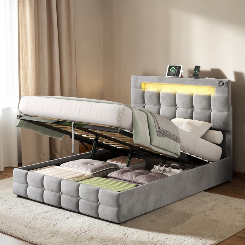 Daysan Upholstered Ottoman Storage Bed, Grey