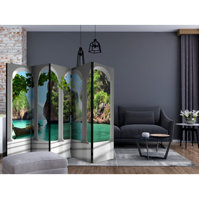 Stretford 225cm W x 172cm H 5 - Panel Solid Wood Folding Room Divider