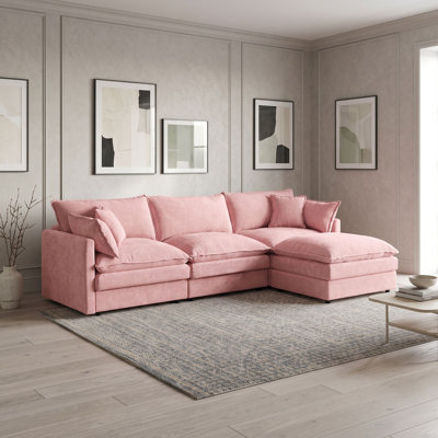 Modular Three Seat Corner Sectional Sofa with Movable Ottoman