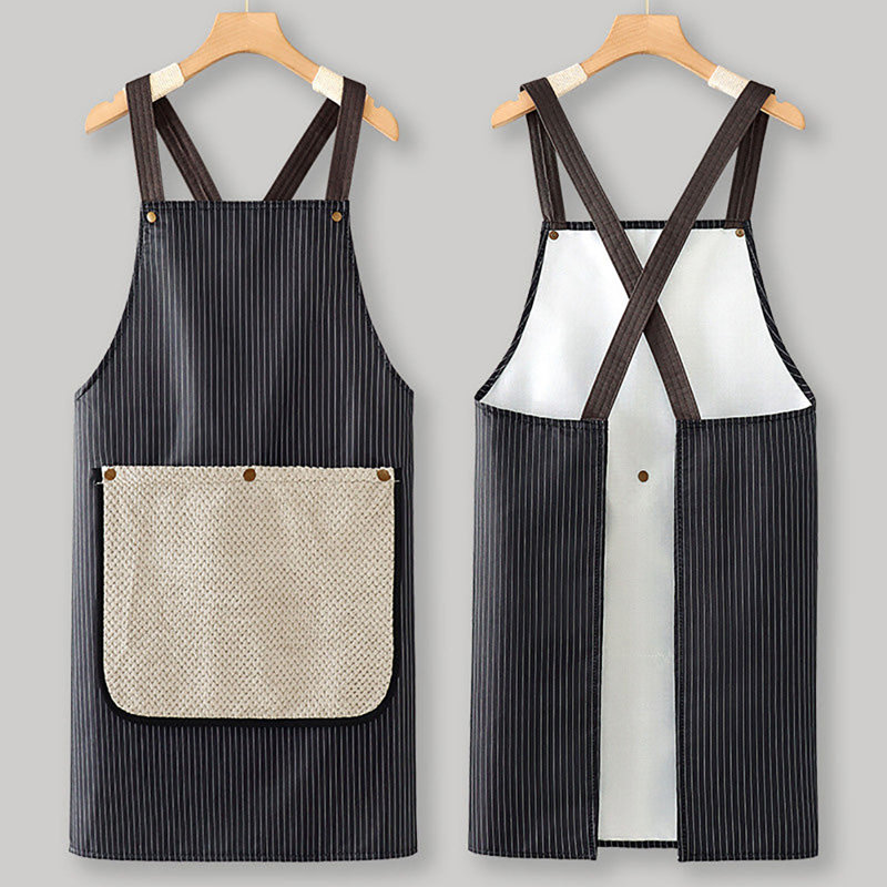 Tablier imperméable avec serviette détachable, tablier de cuisine à dos croisé résistant à l'huile pour la cuisson, noir