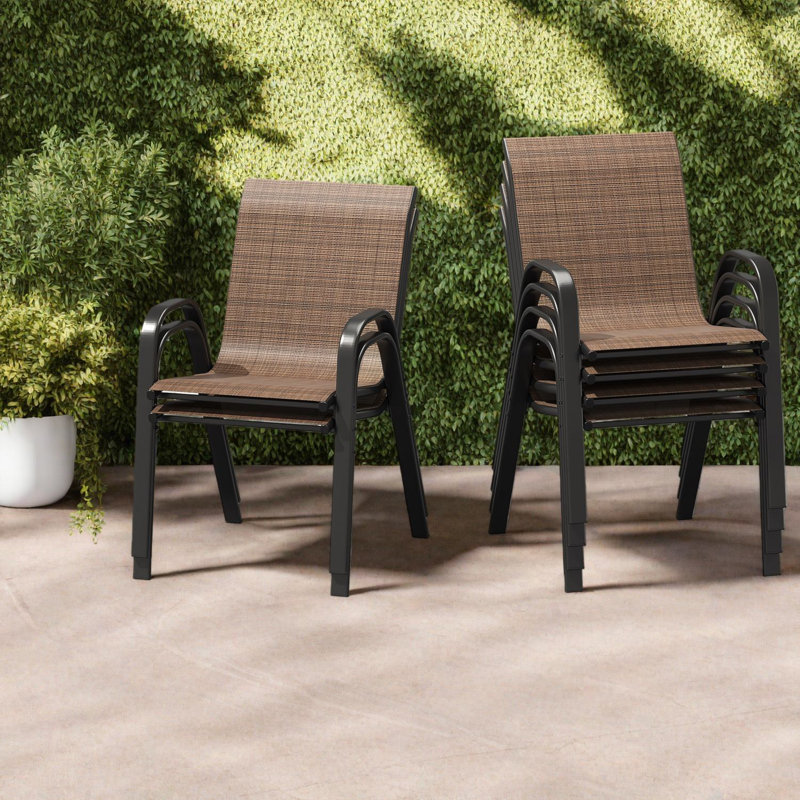 Ensemble de 4 chaises de patio empilables, en métal texturé, d'extérieur moderne