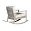 Chaise berçante en eucalyptus avec coussins bleu marine élégants, finition de jardin grise en bois flottant confortable pour le patio-218263579-218263783