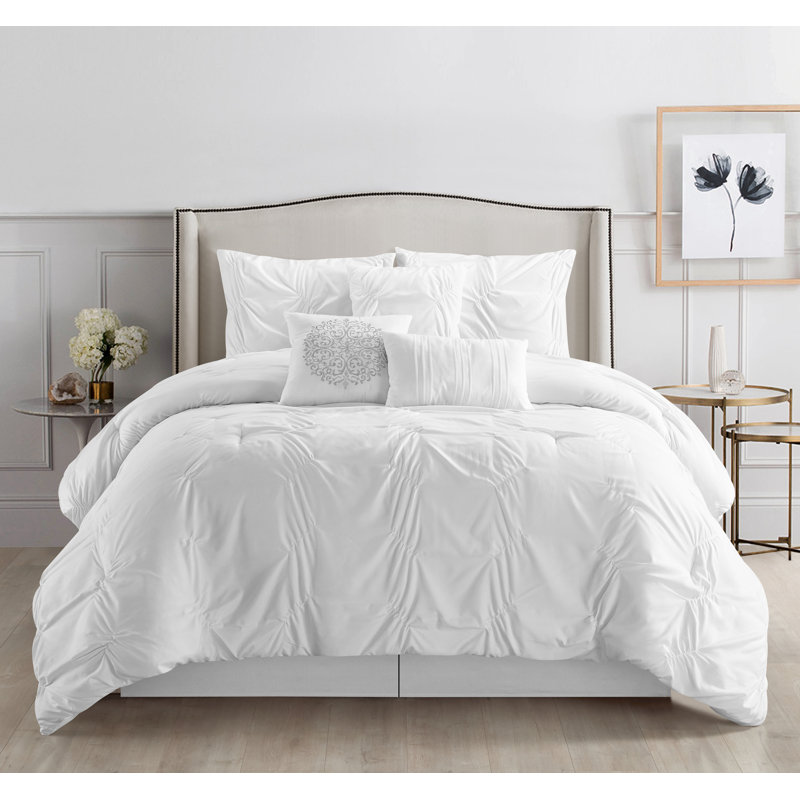 Tatum Microfiber 7 Piece Comforter Set, Queen Comforter + 6 Additional Pieces , White