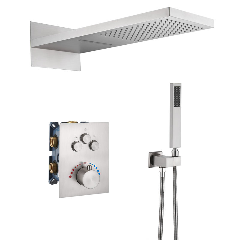 Matte Black and Brushed Nickel 22" Thermostatic Rainfall Shower System