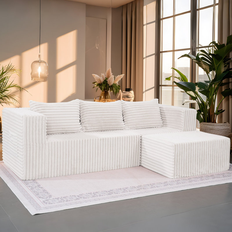 Canapé modulaire avec méridienne Boneless Cloud, Blanc