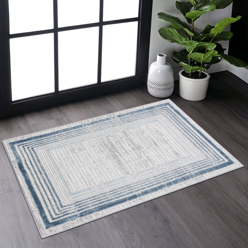 LOOM & LUXE Collection 2X3 Blue/Ivory/Bordered Non-Shedding Living Room Bedroom Dining Home Office Stylish And Stain Resistant Area Rug