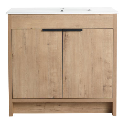 Meuble-lavabo moderne de 36 po avec poignées en métal - imitation chêne Bvb02436imo