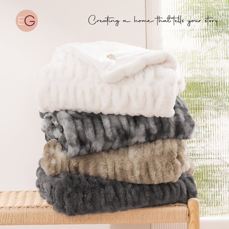 Ruched Bubble Faux Fur Throw Blanket, 60" W x 80" L, Charcoal Gray