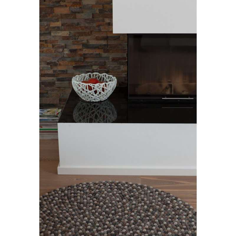 Round Geometric Wool Hand Woven Area Rug, Round 120cm