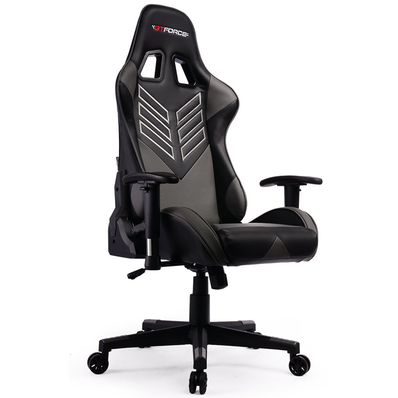 Brayden Studio Forde Reclining Faux Leather PC & Racing Game Chair, Grey/Black Faux Leather