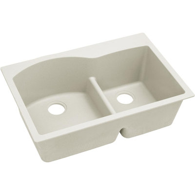 Évier de cuisine à double cuve à montage sur plan avec diviseur turquoise Quartz Luxe L 33 po x l 22 po