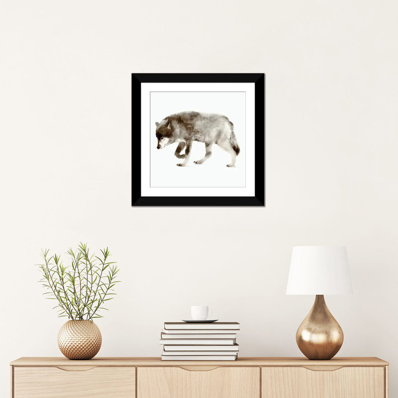 « loup », reproduction de photo sur toile, H 24 po x l 24 po x P 1 po, Papier d'art encadré noir, Blanc