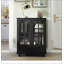 Buffet minimaliste noir avec portes doubles en verre et tiroir