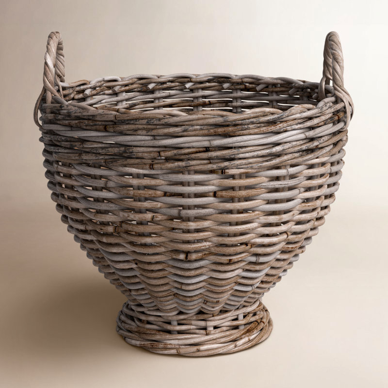 Round Woven Rattan Footed Basket Storage