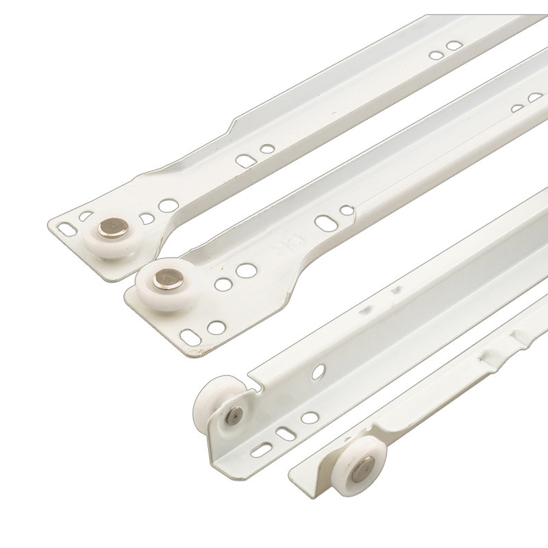 Prime-Line Drawer Slide Kit  Replace Drawer Track Hardware  Self-Closing Design Fits Most Bottom/ Side-Mounted Drawer Systems 19-3/4 In. Steel Tracks, Plastic Wheels, White (1 Pair)