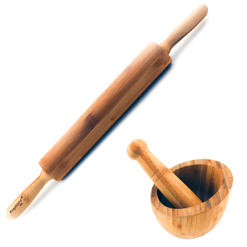 Eco-Friendly Bamboo 2-Piece Rolling Pin and Garlic Bowl Set