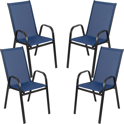Brazos Series Outdoor Stackable Patio Chairs With Flex Comfort Material, Stacking Outdoor Modern Sling Patio Chairs, Set Of 4, Navy