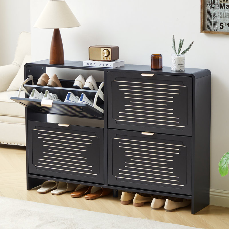 24 Pair Shoes Storage Cabinet With 4 Flip Drawer, Black