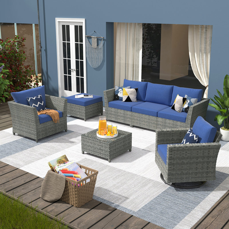 Ensemble de conversation avec coussins Klohe, Bleu marine, Non