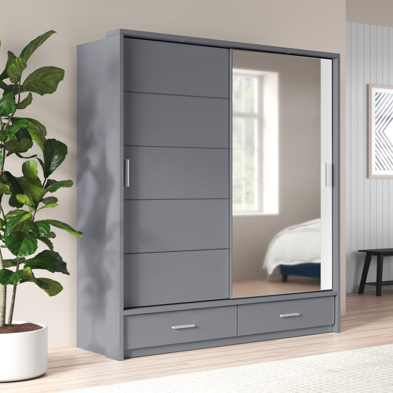 Crestline 2 Door Solid + Manufactured Wood Wardrobe, Grey