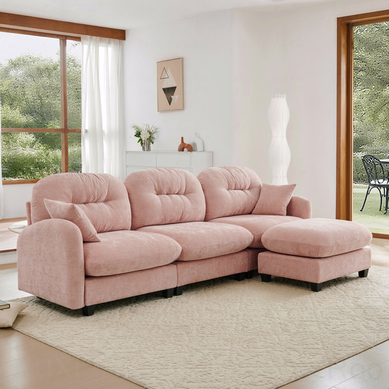 Basic Sectional Sofa, Modular  Sofa L-Shaped Couch With Ottoman, Premium Chenille Fabric,Tufted Cushion Backrest Design,Ergonomic Design
