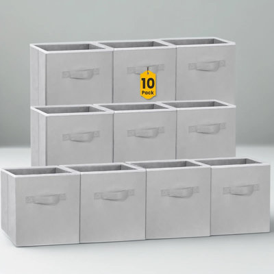 Storage Cubes, 11 Inch Cube Storage Bins for Shelves (10 Pack), Fabric Collapsible Storage Bins with Dual Handles, Foldable Cube Baskets for Clothes, Closet Organizers and Storage Box, Grey