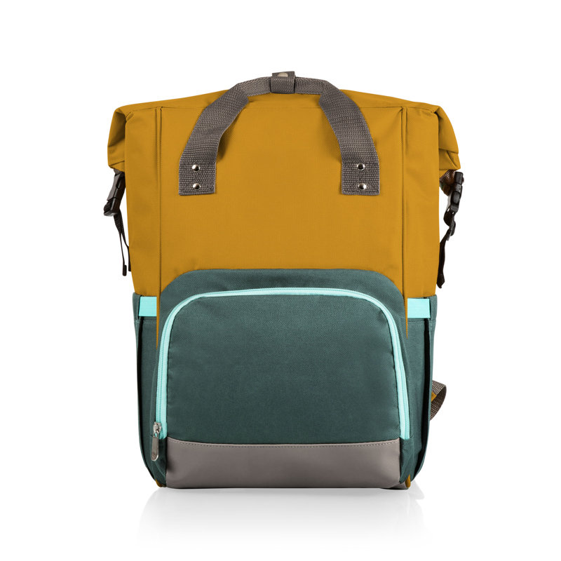On The Go Roll-Top Insulated Backpack Cooler, Mustard/Green