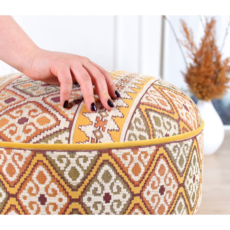 Aireonna 46cm Wide Round Geometric Footstool Ottoman