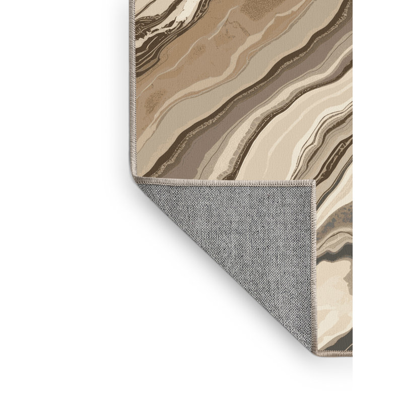 Machine Washable Arverne Posh & Luxe Marble Rug in Brown – Beige Binding, 2x5