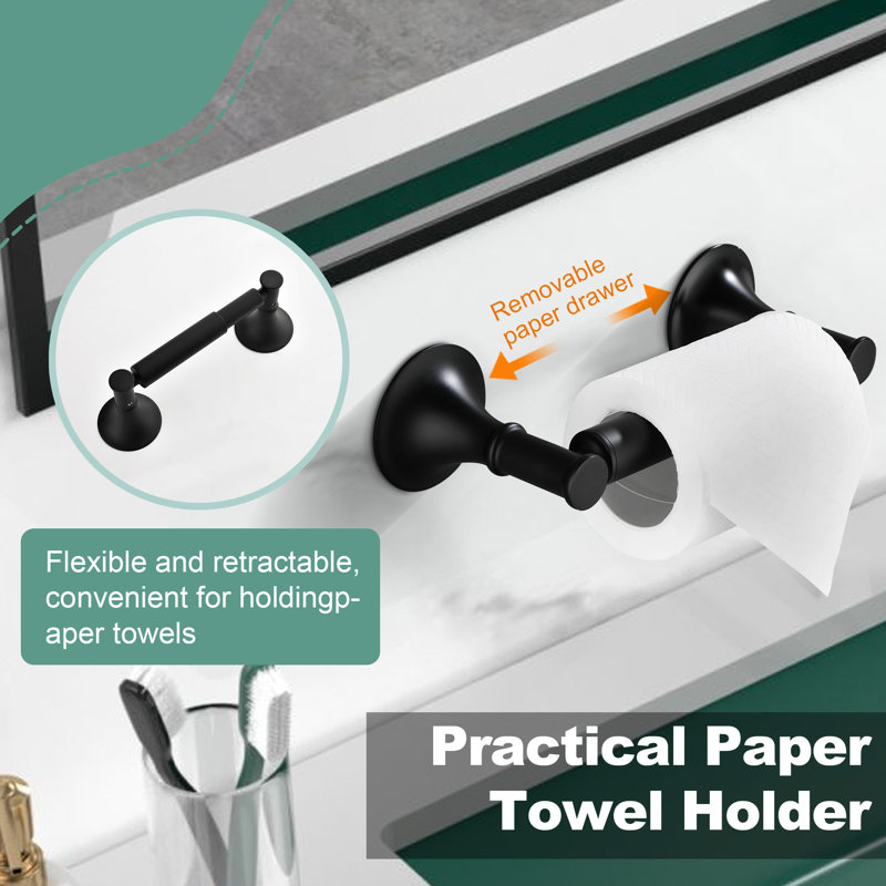 6 - Piece Bathroom Hardware Set, Matte Black, 3" H x 22" W x 3" D