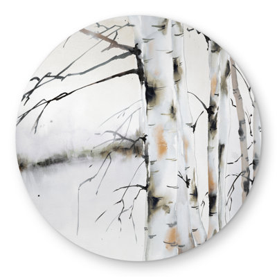 Winter Birches - Landscapes Trees Round Outdoor Area Rug